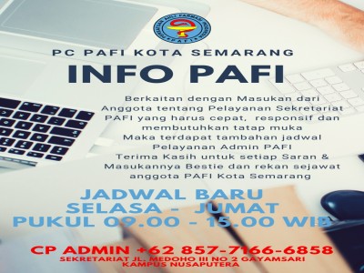 (UPDATE)JAM PELAYANAN SEKRETARIAT PC PAFI KOTA SEMARANG 